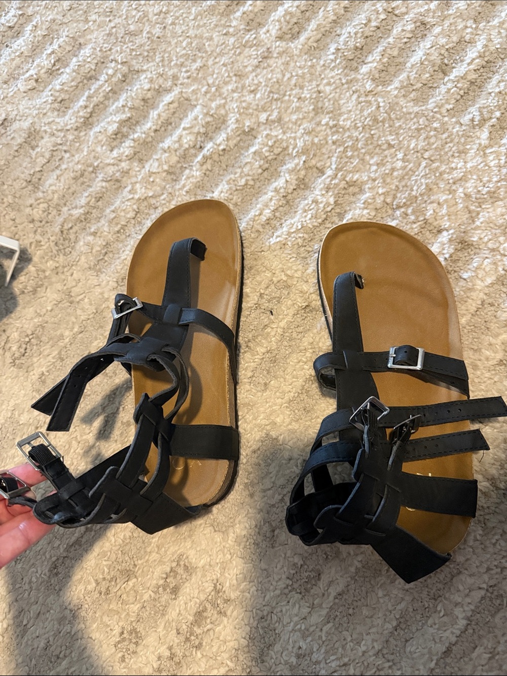 Women's Black Strappy Buckle Sandals